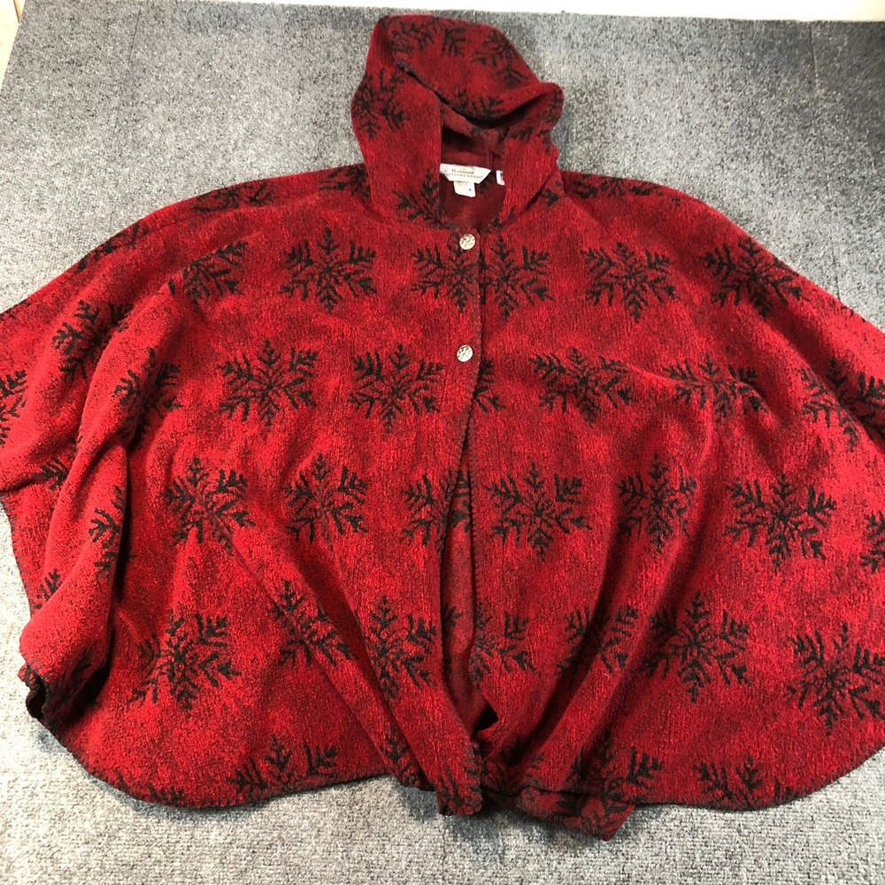 Vermont Country Store Red Snowflake Hooded Cape Poncho‎ Size L/XL Made in USA